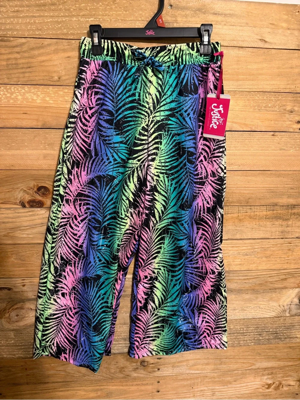 Justice Girls Neon Palm-Print Swim Coverup Pants - Pink, Green, Blue, Purple